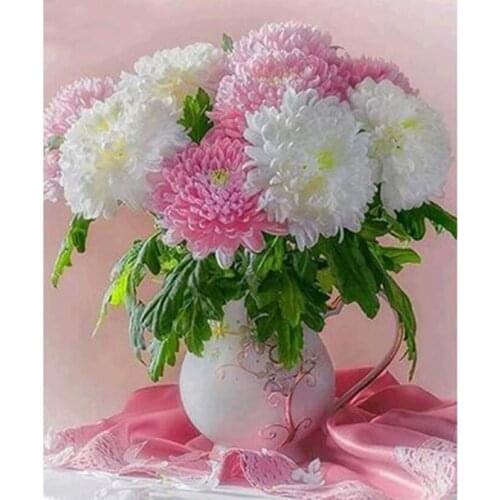 5D DIY Diamond Painting Flower Picture Red and White Flower Beautiful Picture Square/Round Diamond Cross Stitch Decor WG3033