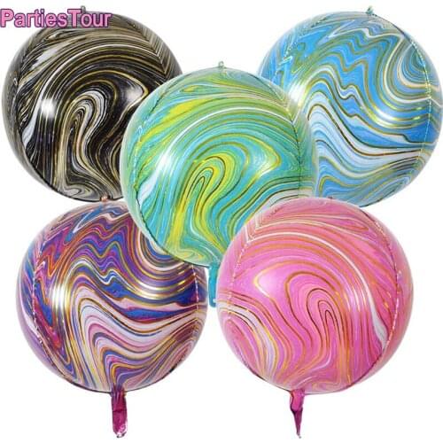 5X 22 Inch Large Agate Foil Balloons 4D Round Sphere Mylar Pastel Marbled Balloon for Baby Shower Wedding Birthday Party Decor