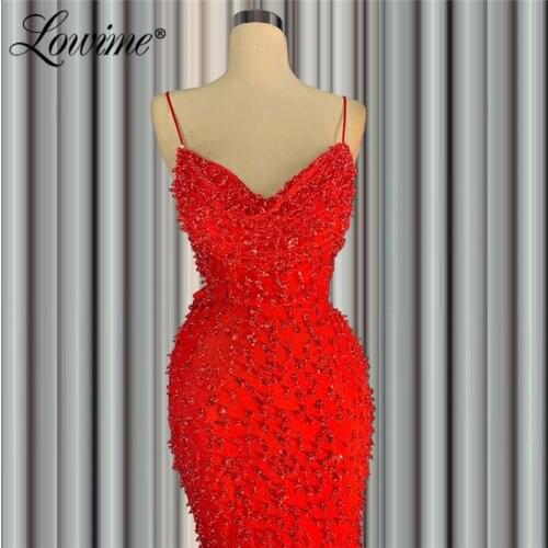 Arabic Beaded Red Party Dress Backless Women Pageant Evening Dresses 2020 Robe De Soiree Mermaid Floor Length Aibye Prom Dress