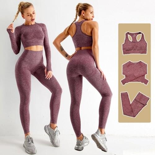 2/3PCS Seamless Women Yoga Set Seamless Workout Outfits Yoga Set Workout Sportswear Sports Bra High Waist Leggings