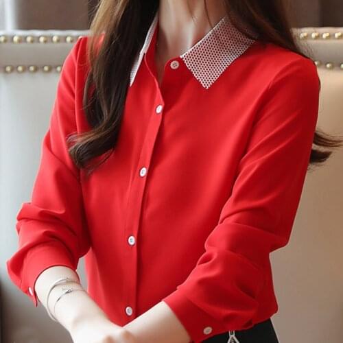 Blusas Mujer De Moda 2021 Blouse Women Turn Down Collar Office Blouse Ladies Tops Shirts Long Sleeve Chiffon Blouse Shirt B863