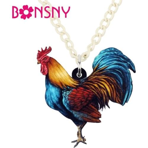 Bonsny Acrylic Floral Anime Rooster Chicken Necklace Pendant Chain Choker Farm Animal Jewelry For Women Girls Teens Accessories