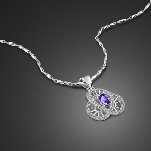 Fashion Woman Purple Zircon Flowers Pendant Necklace 100% 925 Sterling Silver Choker Chain Bohemian Charm Jewelry Wholesale