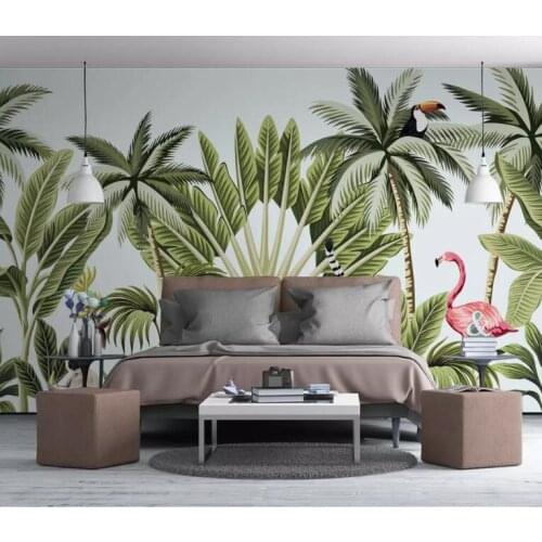 CJSIR Customize 3d Wallpaper Hand Painted Rainforest Banana Leaf Flamingo Wallpaper Mural Living Room Background Wallpaper