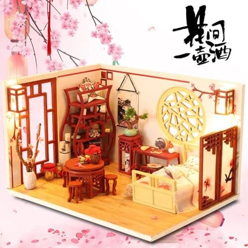DIY Antique Courtyard Wooden Dollhouse Miniature With Furniture Doll Houses Assemble Educational Toys Children Christmas Gift