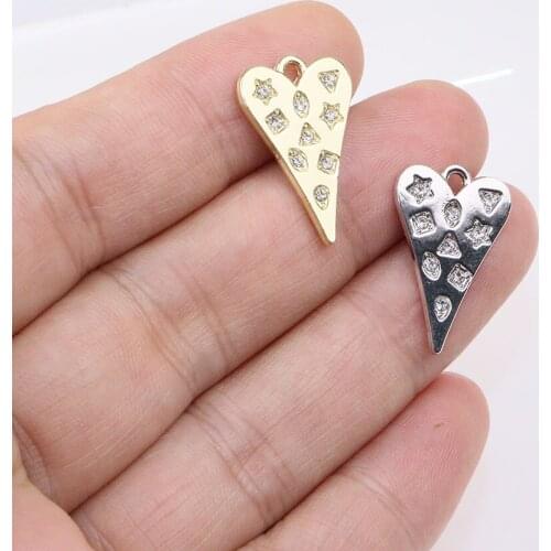 Eruifa 6pcs 10*20mm Lovely Heart With Rhinestone Coin Zinc Alloy necklace,earring bracelet jewelry DIY handmade 2 colors