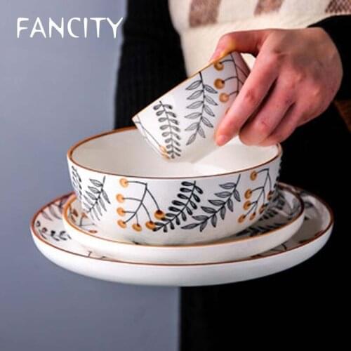 FANCITY Japanese ceramic tableware dish home creative net red plate set combination rice bowl soup noodle bowl
