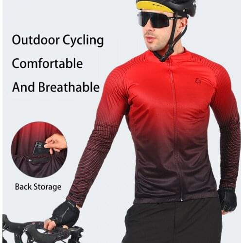 Men Women Gradient Cycling Jersey Long Sleeve Zipper MTB Bicycle Cycling Road Bike Sportswear Cycling Clothes With Three Pockets