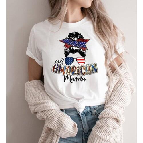 4th of July Shirt All American Mama Shirt Tshirts Independence Day Shirts Patriotic Family Tees Cute Freedom Tops Kawaii Clothes