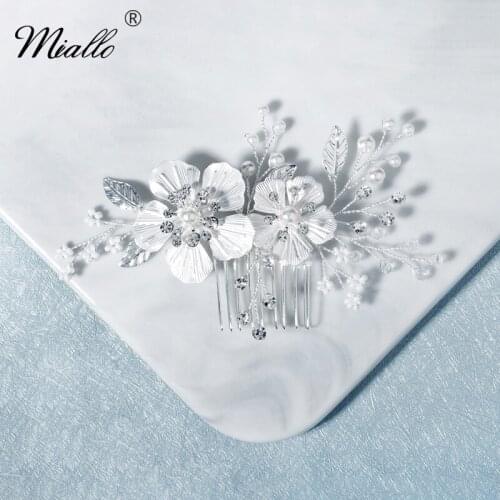 Miallo Fashion Leaf Flower Hair Comb Clips for Women Rhinestone Bridal Wedding Hair Accessories Jewelry Bride Headpiece Gifts