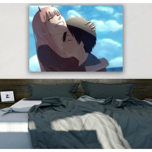 Canvas Anime Zero Two and Hiro Kiss Pictures Home Decoration Paintings Poster HD Prints Wall Art Modular Living Room Framed