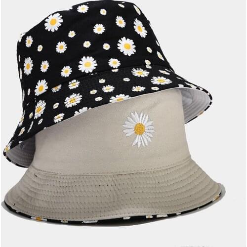 Chrysanthemum reversible bucket hat hip hop cotton two side flower women panama female floral summer beach sunhat dropshipping