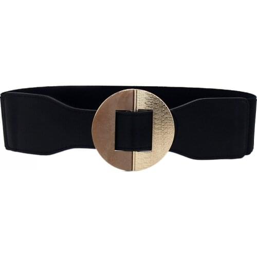 Personality Design Acrylic Alloy Round Buckle Belts For Women Special Golden No Pin Buckles Brown Elastic Waistbands Dress Girls