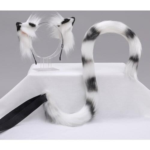 Faux Fur Wolf Cat Ears Headband Plush Fox Ear Tail Cosplay Anime Props Carnival Party Fancy Dress Halloween Costume Accessories