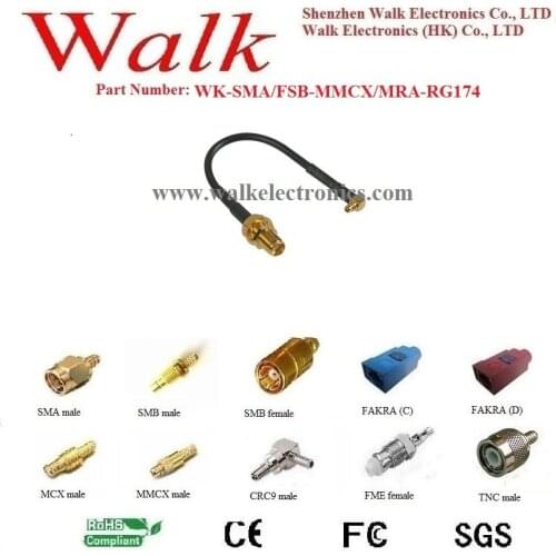 MMCX male angle SMA female rg174 cable, MMCX SMA cable, gsm gps antenna cable