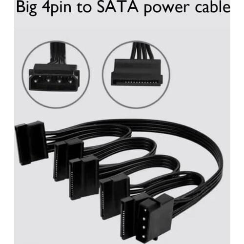 Molex 4 Pin 1 to 5 SATA 15 Pin Hard Drive Power Supply Splitter Cable 18AWG 4 Pin Male to 15 Pin Female 30' Power Adapter Cord