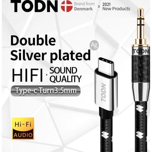 TODN type c to 3.5 jack aux audio usb c dac cable tipo c silver usb 32bits/384khz Suitable for car，phones, earphones, speaker