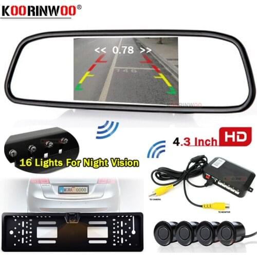 Koorinwoo AHD Parkmaster Car License Plate Frame Camera 16 Lights Video Parking Sensors 4 Alert Car Reversing Parking Assistance