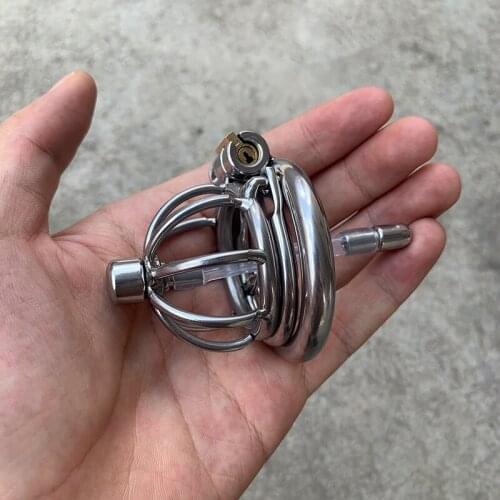 Round shape Stainless Steel Penis Cage Penis Ring Chastity Device Catheter Cock Cage with Stealth New Lock Adult Belt Sex Toy 18