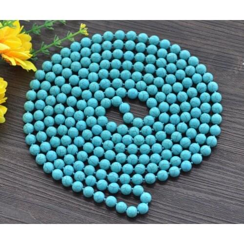 Z10777 18"~100" 10mm Round Blue Turquoise Bead Necklace