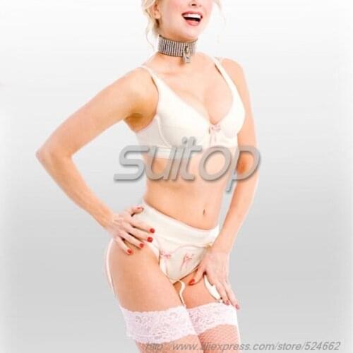 Latex sexy Linerieg in white and pink trim (whole set)(No sokcs)