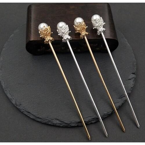 Fashion Lady Pearl Metal Vintage Chinese Style Hair Clip Hair Sticks Hairpin Hair Accessories