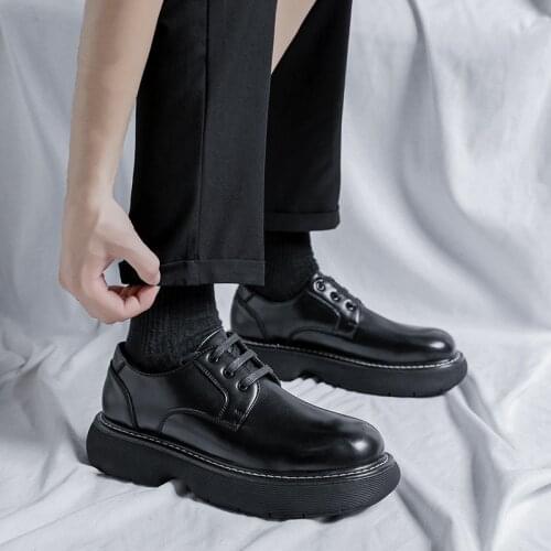 Men High Platform Heighten Vintage Casual Leather Shoes Man Japan Harajuku Korean Streetwear Chic Fashion Leather Shoe