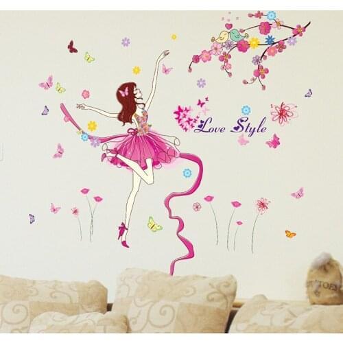 Ballet Dancer Wall Sticker Cartoon Girl Dancing Elven Fairy Wall Decor for Kids Room Baby Bedroom Home Decoration Accessoires