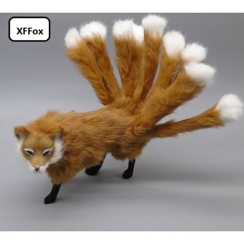 New cute real life fox model plastic&furs simulation yellow nine-tails fox doll gift about 35x10x14cm xf2320