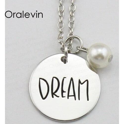 New Fashion Trendy DREAM Inspirational Hand Stamped Engraved Custom Pendant Female Necklace Fashion Jewelry,10Pcs/Lot, #LN2135