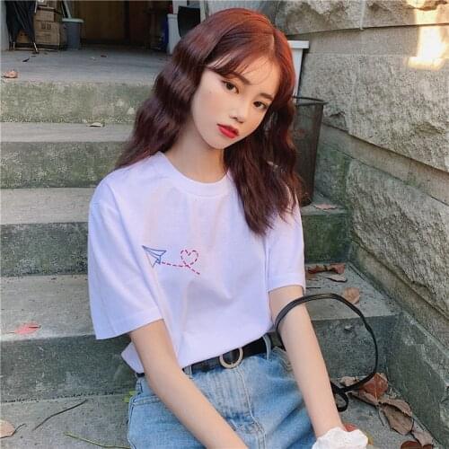 Mid-length 2021 new T-shirt printing design sense niche short-sleeved womens wild bottoming round neck Harajuku style T-shirt