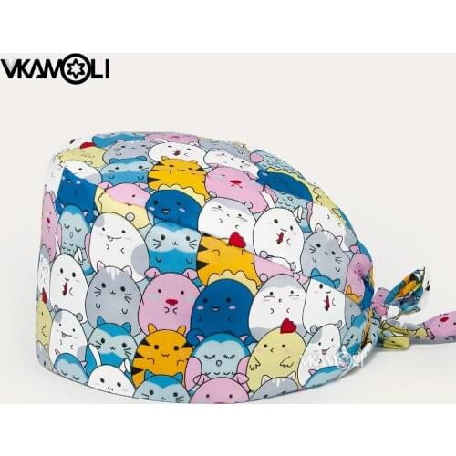 New Cotton Anime printing Breathable Scrub hat pet shop spa uniform Sweat towel hat beauty salon work scrub caps women and man