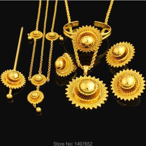 NEW Big size Ethiopian jewelry sets . Gold Color hair jewelry sets African/Ethiopian/Kenya Women Girls Gifts