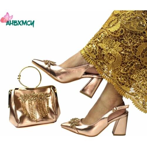 Fashionable New Design Champagne Color for Wedding Dress High Quality Shoes and Bag to Match for Party