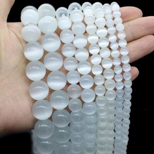 Oameusa Natural White Cat Eyes Agates Beads Stone Beads Loose Beads For Jewelry Making Spacer Beads Accessories Diy Make