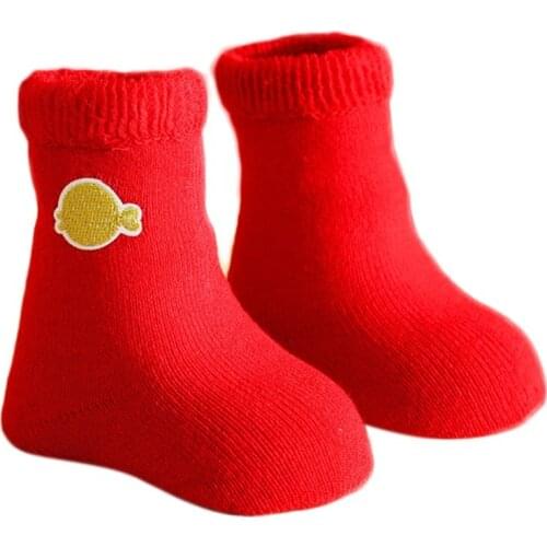 Autumn and winter terry thickened New Year red baby socks K9FF