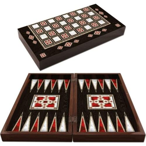 Mother Of Pearl Backgammon Chess Checkers Chessboard Set Nacrous Coated Big Size Solid Wood Case Family Board Game Oriental Gift