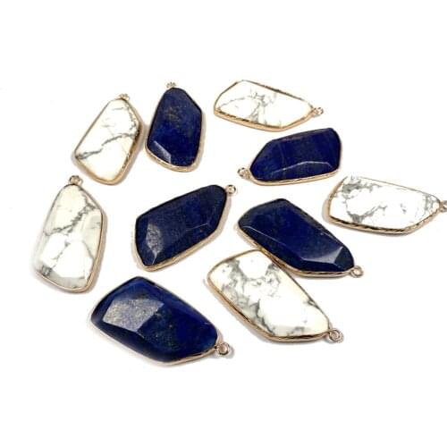 Natural Stone Pendants Irregular Faceted Real Lapis Lazuli Howlite Stone Charms for Jewelry Making Women Necklace Bracelet Gift
