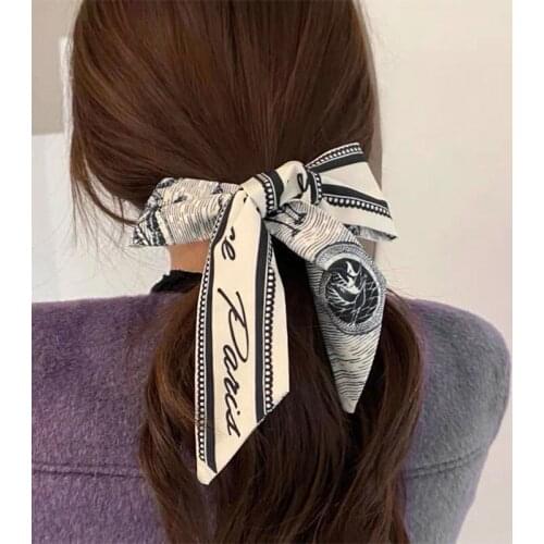 New Elegant Silk Scarf Headband for Women Bow Ponytail Hair Scrunchies Hair Ribbons for Girls Hair Ties Bandage Hair Accessaries
