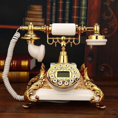 European Style Telephone Landline Home Classical Old Fashioned Corded Phone with FSK/DTMF System, Caller ID, White Gold