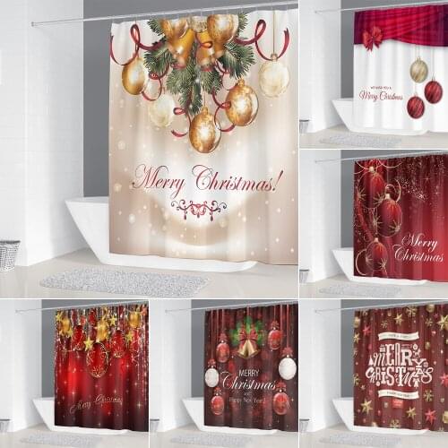 Merry Christmas Bell Printed Shower Curtains Christmas Theme Festival Party Bathroom Decoration Bath Curtain with 12 Hooks