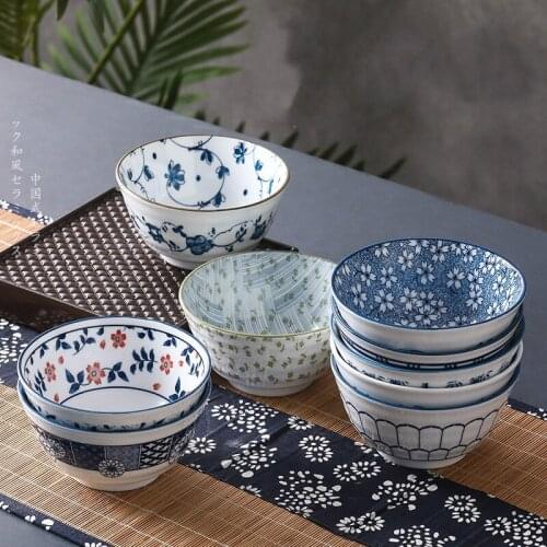 Japanese Salad Bowls High Temperature Ceramic Tableware Underglaze Color 4.5 Inch Tang Style Soup Bowl Crockery Dinnerware