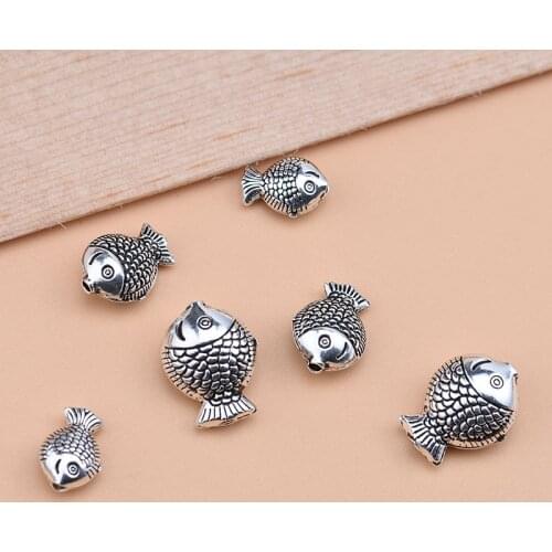 S925 Sterling Silver Thai Silver Jewelry Accessories Pair of Retro Small Fish Bead Septa Beads Handmade Beading Material Accesso