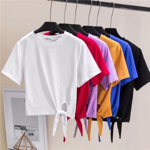Summer 2021 T Shirt Women Fashion Bandage Cropped Tshirt Fashion Hollow Short Sleeve Tops Shirt Casual Solid T-shirt Women