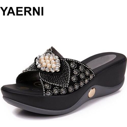 YAERNI 2019Women sandals comfortable geuine leather fashion womens casual shoes summer sandals plush size 35-41E748