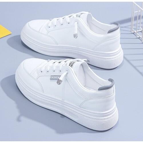 2021 Autumn Sneakers Women Shoes Flats Tennis Shoes Summer Lace-Up Leather Breathable Female