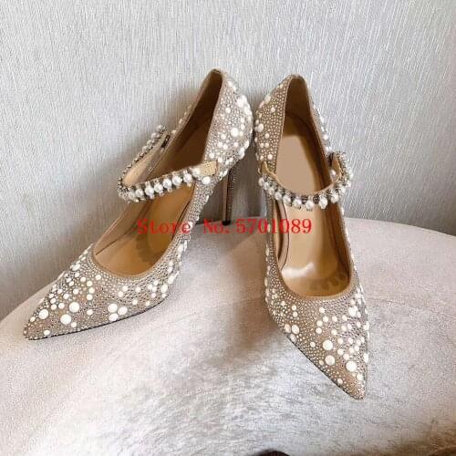 Woman Genuine Leather Bailey Sandals 100mm 10cm Heels London Baily Pearls Crystal Rhinestone Wedding Pumps New Shoes