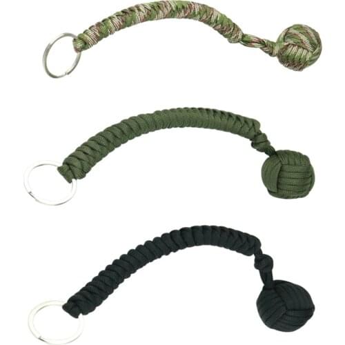 1pc Paracord Monkey Fist with heavy Steel Ball inside, can be used as Knife Lanyard Survival Tool Black/Army Green/Camouflage