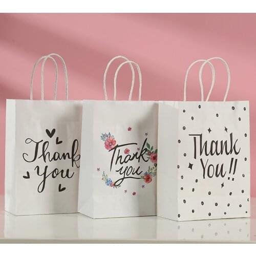 10/20Pcs Birthday Activities White Letters ""Thank you"" Gift Bag Flower Star Heart-shaped Portable Packaging Bag Cadeau Zakjes