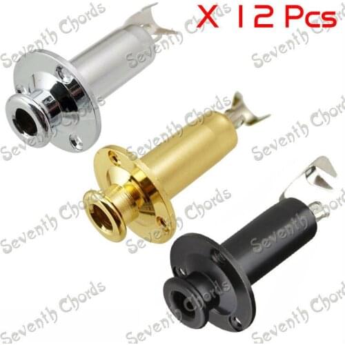 12 Pcs Brass 1/4" 6.35 End Pin Output Input Jack Strap Lock Pin Socket For Acoustic Electric Guitar Bass (Chrome&Black&Gold)